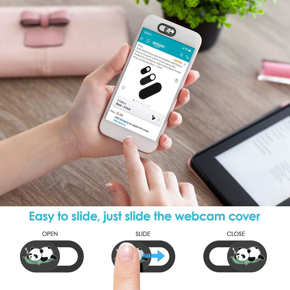 Vỏ Bọc Webcam Điện Thoại Siêu Mỏng Hình Gấu Trúc Màu Đen