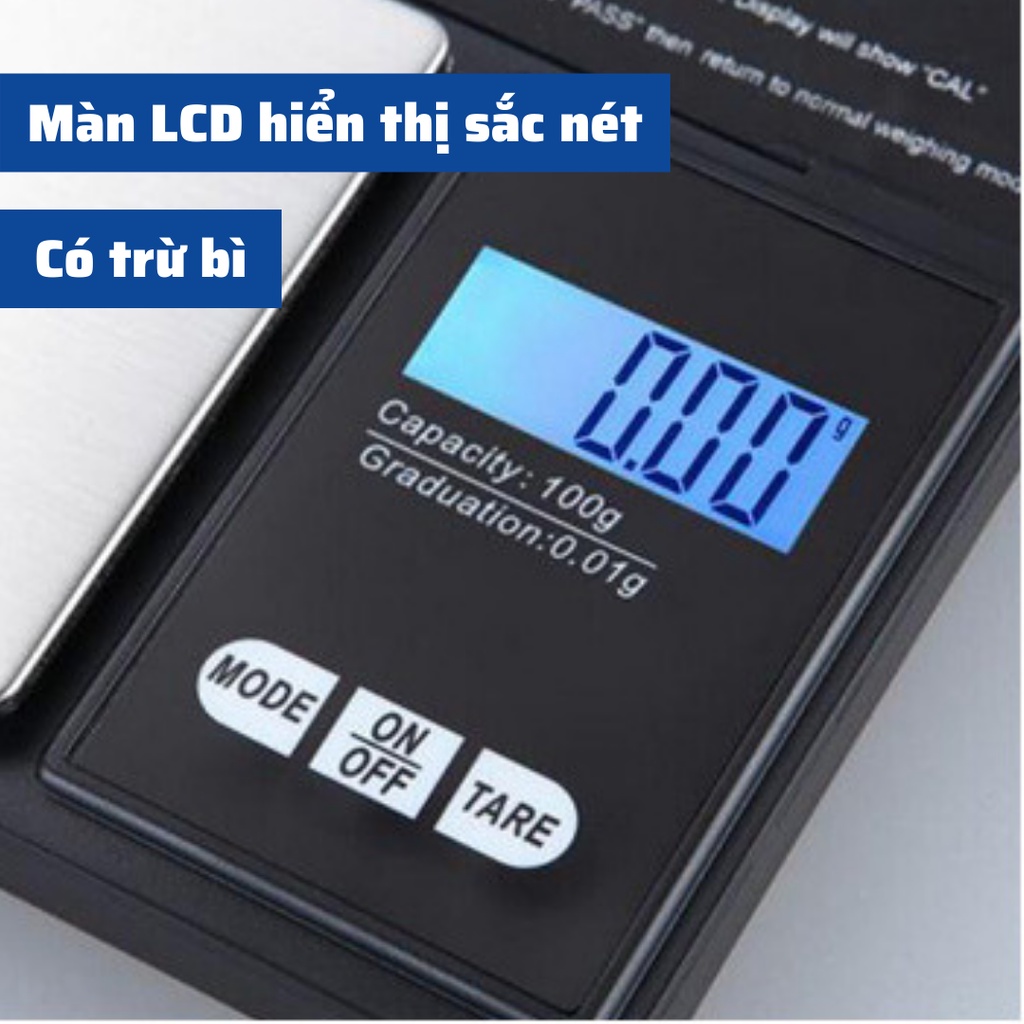 Cân điện tử nhà bếp mini Có Nắp định lượng 0.01g-200g làm bánh độ chính xác cao cao cấp kèm 2 viên pin AA