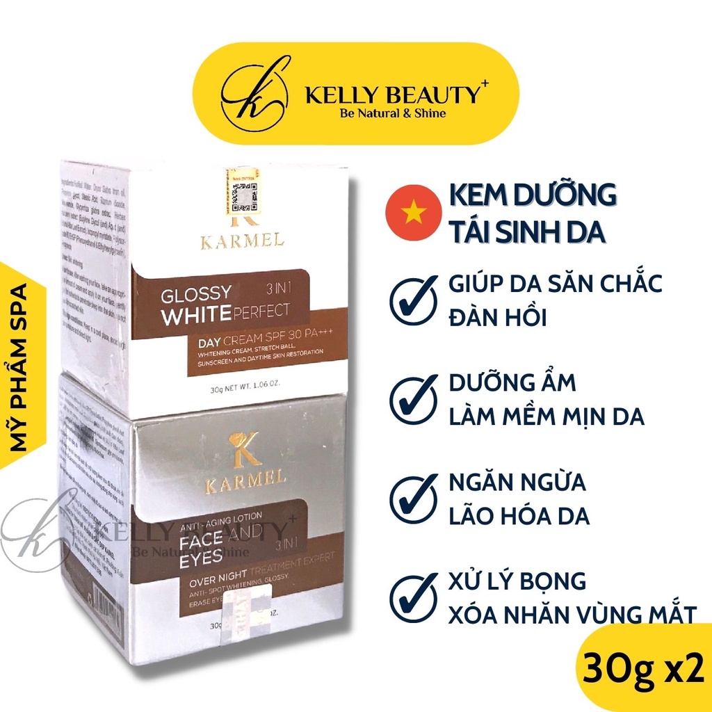 Kem Trắng Sáng Da KARMEL 30g – Chống Lão Hóa, Sinh Collagen, Đàn Hồi Da; Giúp Da Trắng Sáng, Mịn Màng | Kelly Beauty