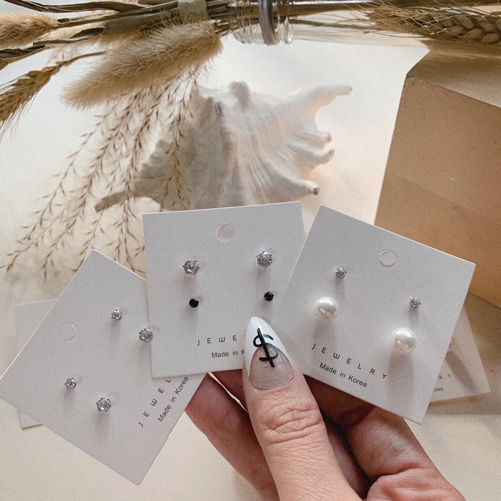 Hoa tai nhỏ xinh dễ thương nguyên set 2 đôi, hình tiệm tự chụp