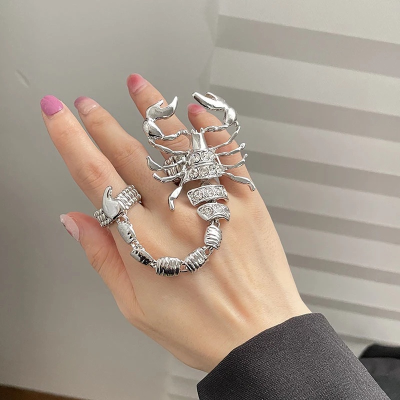 Nhẫn Hình Bọ Cạp Đính Đá Zircon Có Thể Điều Chỉnh Kích Cỡ Phong Cách Gothic Punk Cho Nam Và Nữ