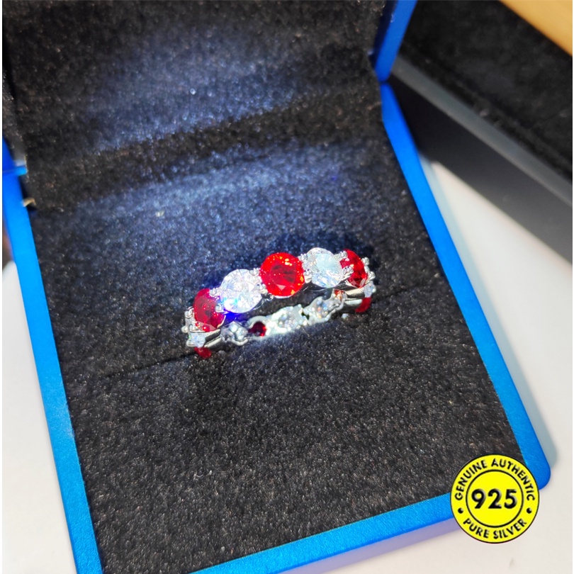 Nhẫn Hở Bằng Bạc Sterling S925 Đính Đá Hồng Ngọc Ruby Chống Nước Không Dị Ứng Hình Đầu Báo Hồng