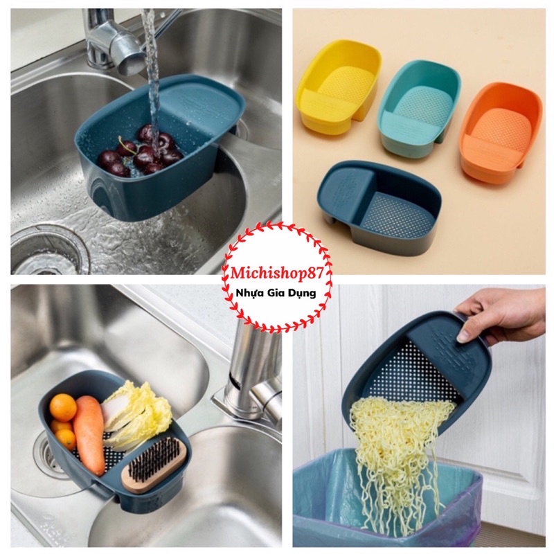 Khay Lọc Thức Ăn Kẹp Bồn Rửa Bát Tiện Lợi, Rổ Lọc Rác Kèm Để Đồ Đa Năng Nhà Bếp