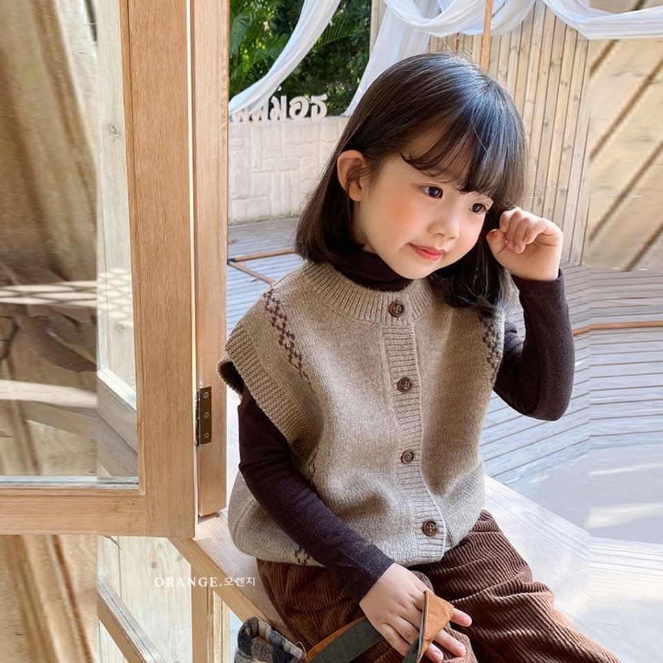 Áo Khoác Cardigan Dệt Kim Không Tay Thời Trang Thu Đông Hàn Quốc Cho Bé