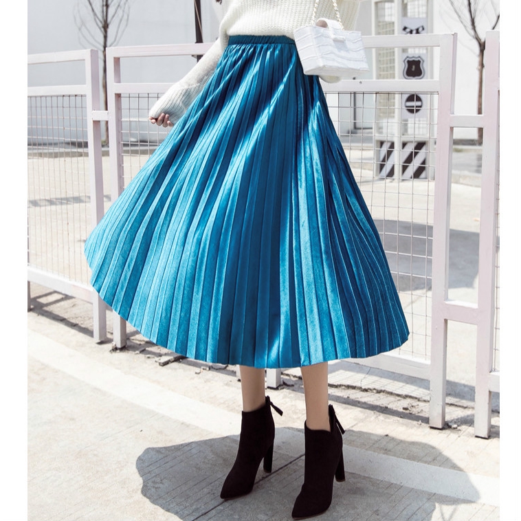 Chân váy nhung dáng dài lưng cao thời trang thu đông cho phái nữ | BigBuy360 - bigbuy360.vn