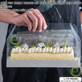 HỘP NHỰA PET ĐỰNG BÁNH KEM CUỘN CÓ QUAI XÁCH HỘP NHỰA MICA TRONG SUỐT ĐỰNG QUÀ TẶNG BÁNH KEM SINH NHẬT HBK-0175