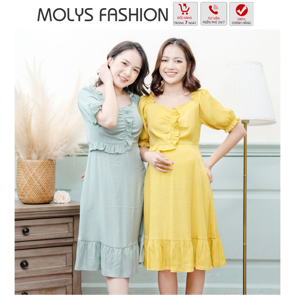 Đầm bầu kết hợp cho con bú sau sinh MOLYS M2271 dáng suông đuôi cá bất hủ mặc 3IN1,nhiều họa tiết