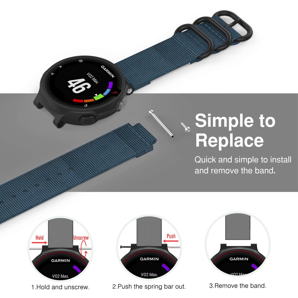 Dây đeo thay thế chống mồ hôi bằng nylon cho đồng hồ Garmin Forerunner 235/220/230/620/630/735XT và Approach S2/S5/S6