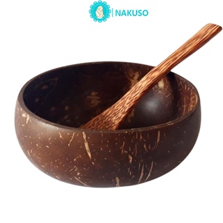 Bộ Chén Bát Gáo Dừa kèm muỗng gỗ tự nhiên hàng đẹp NAKUSO