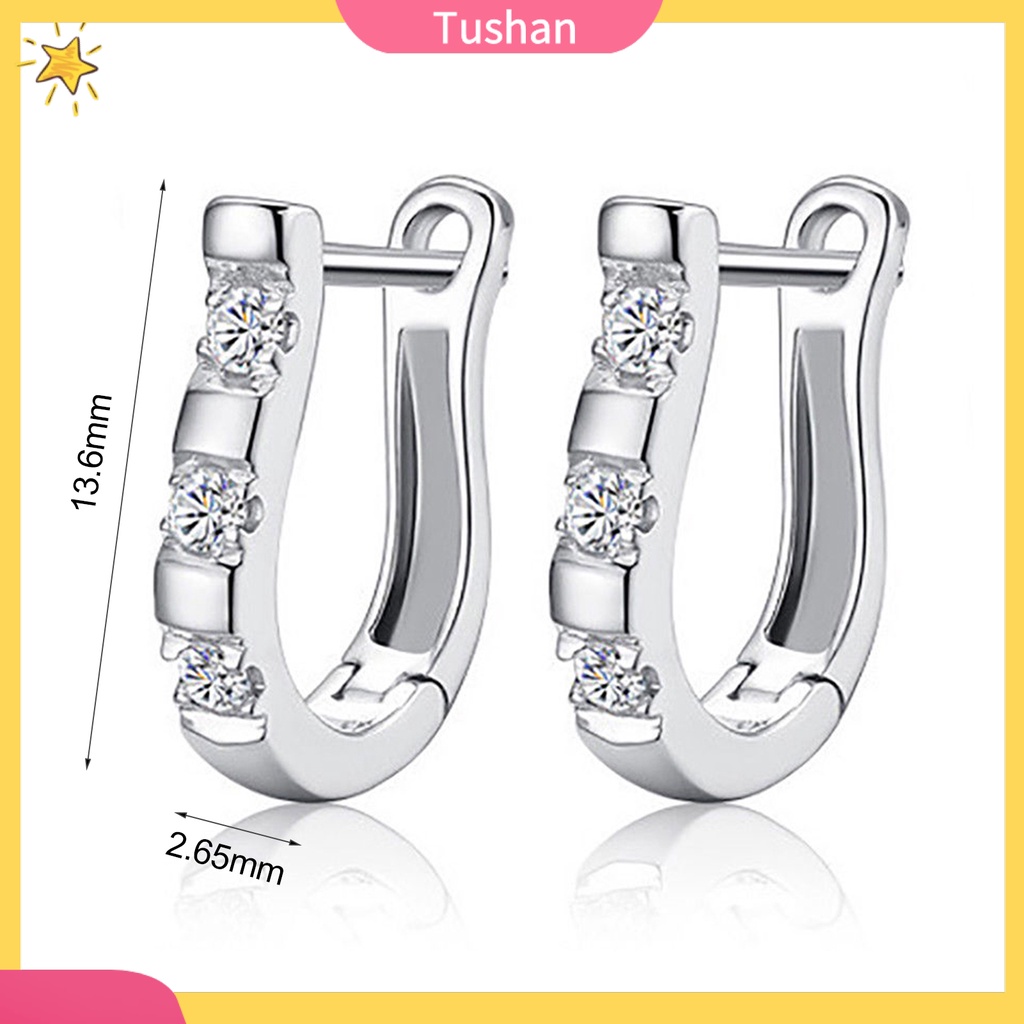 Đôi bông tai nữ hình chữ U đính đá đơn giản thời trang