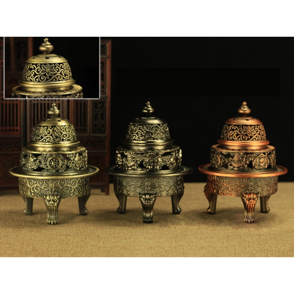 Đỉnh trầm hương hợp kim mạ đồng - hoa văn cổ L2330