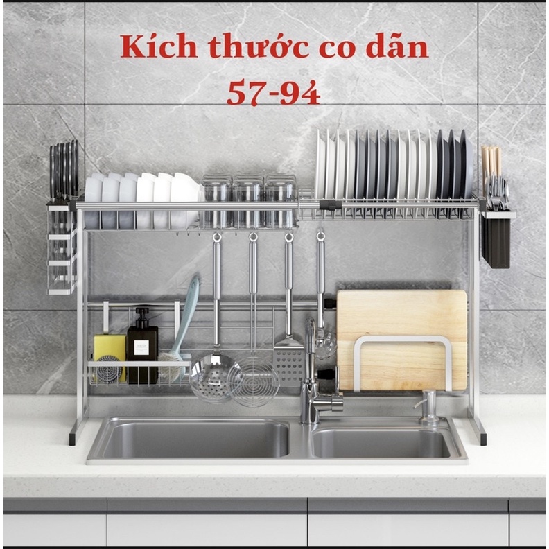 KỆ Chén Bát Đa Năng -Kệ Bát Thông Minh Co DÃn Kích Cỡ 57-94cm INOX 304 Không han rỉ
