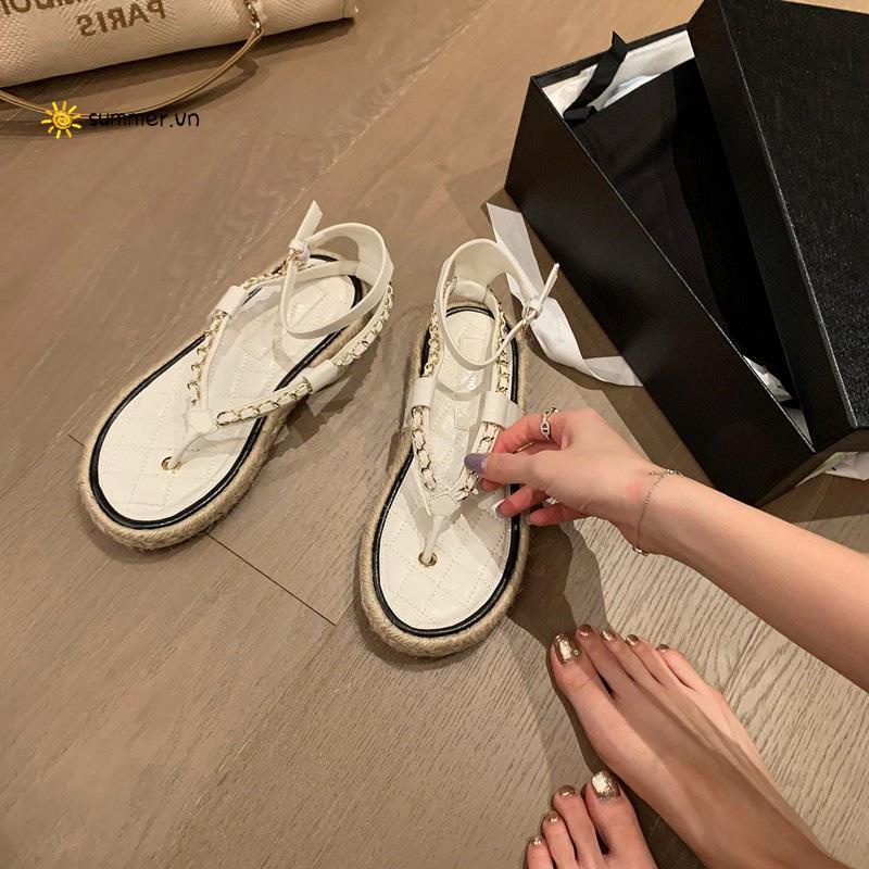 Xiaoxiang Giày Sandal Đế Bệt Dày Quai Xích Phong Cách La Mã Retro Hợp Thời Trang Mùa Hè Cho Nữ