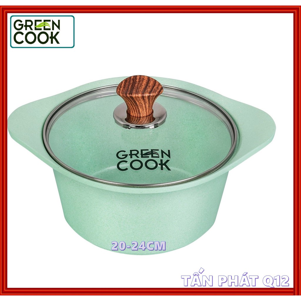 NỒI ĐUC MEN ĐÁ XANH NGỌC GREEN COOK 20-24CM (ĐÁY TỪ)