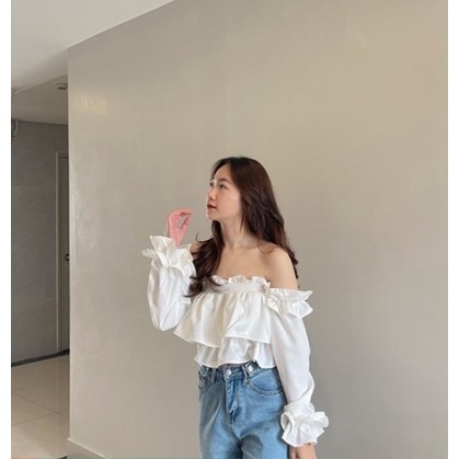 Áo croptop trễ vai chun ngực bồng xinh, áo trễ vai freesize