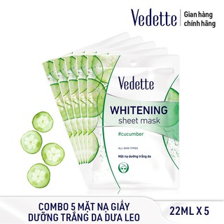 Combo 6 Mặt nạ giấy trắng da Vedette Dưa Leo 22ml – Làm mền da, Cấp ẩm sâu & Đều màu da
