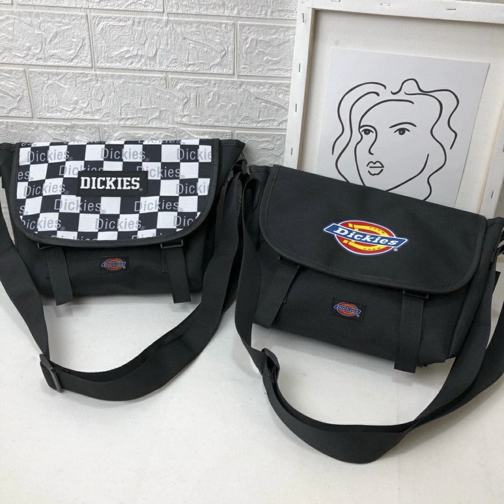 Túi đeo chéo,đeo vai DICKIES lớn 2 màu caro & full black vải canvas nhiều ngăn rộng đựng sách,vở laptop