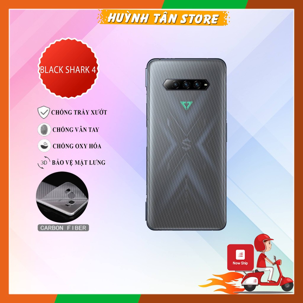 Miếng dán decal carbon mặt sau Black Shark 4 chống trầy mặt lưng, chống bám vân tay