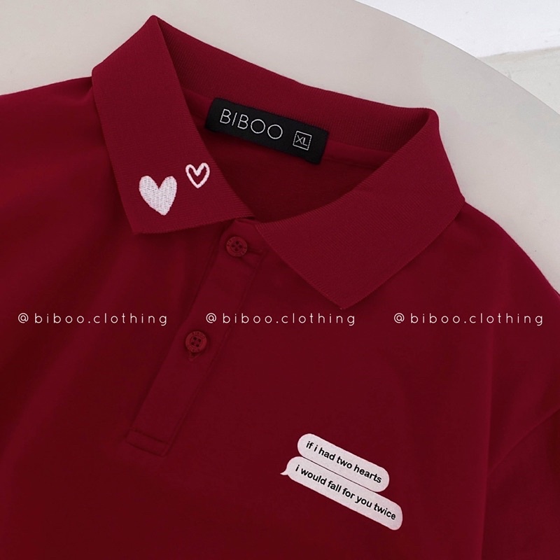 BIBOO - Áo polo có cổ tay ngắn form unisex nam nữ TWO HEARTS chất liệu cotton cao cấp