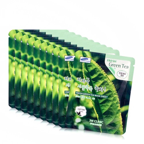 Bộ 10 gói Mặt nạ dưỡng da trà xanh 3W Clinic Fresh Green Tea Mask Sheet
