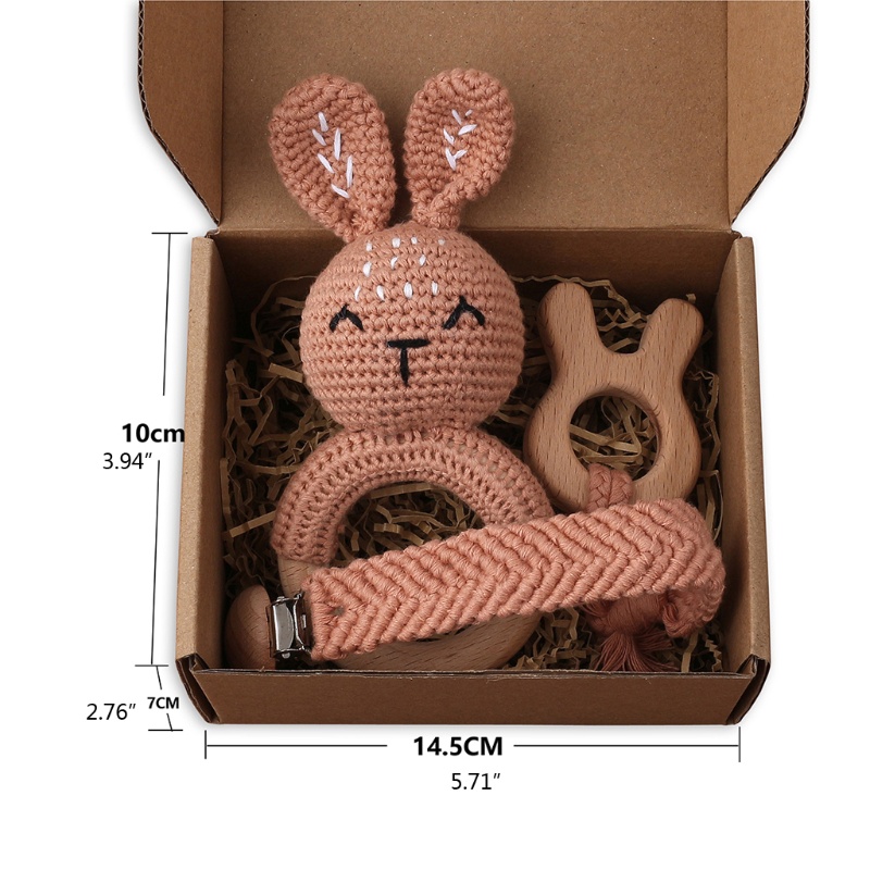 Set 3 Đồ Chơi Di Động Ngậm Mọc Răng Bằng Gỗ Phối Dây Xích Treo Nôi Em Bé An Toàn