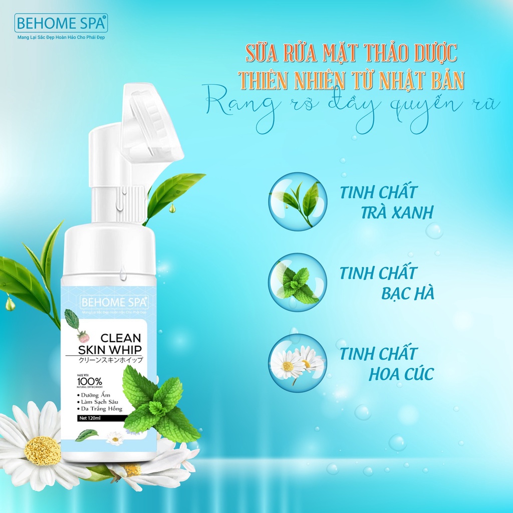 Sữa rửa mặt thảo dược thiên nhiên tích hợp đầu cọ massage Behome Spa