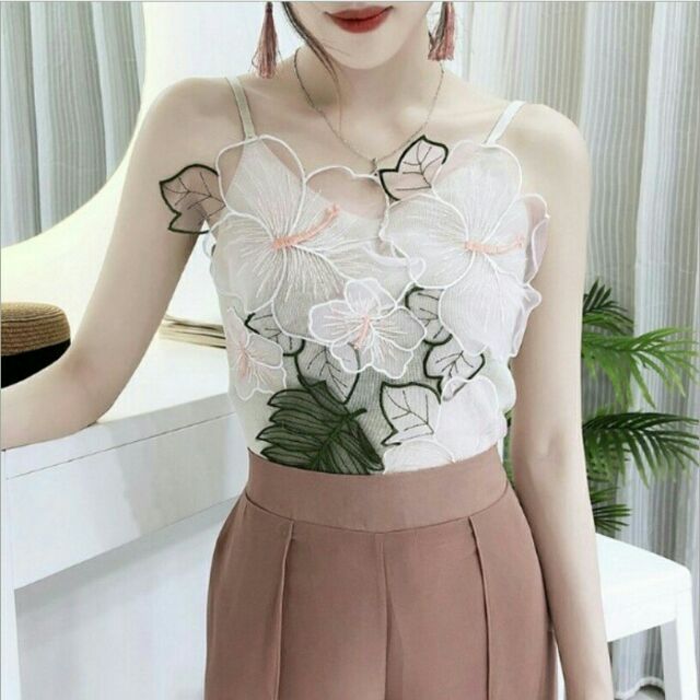 Áo 2 dây hoa nổi 3d (ord)