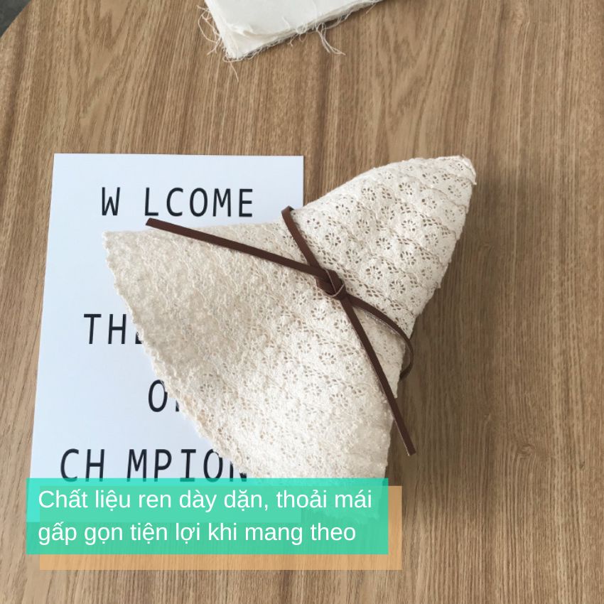 Mũ ren rộng vành thắt dây da sang chảnh