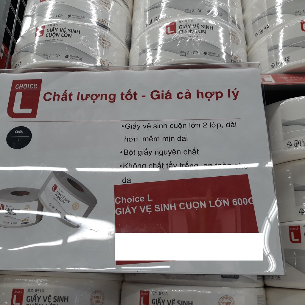 Giấy vệ sinh 2 lớp cuộn lớn 600g Choice L Hàn Quốc giao Grab Nowship (giá dùng thử)