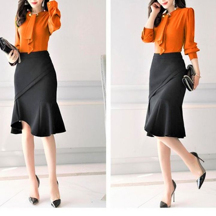 Chân váy đuôi cá công sở nữ dài 60cm chuẩn phom, thanh lịch hàng thiết kế vải kaki thun co giãn thoáng mát