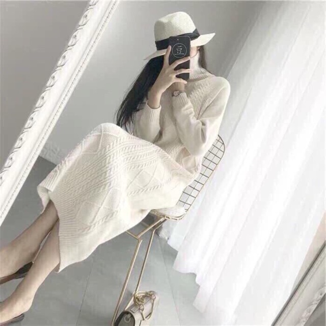 Váy len vặn thừng cổ lọ hàng quảng châu loại 1