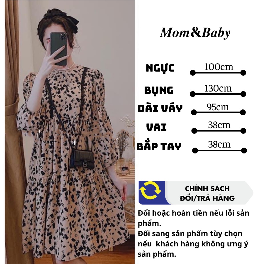 Váy bầu dài tay thời trang M419 chất lụa hàn châu freesize từ 45 đến 70kg