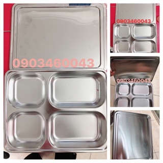 Khay cơm phần inox kèm nắp inox 4 ngăn 5 ngăn