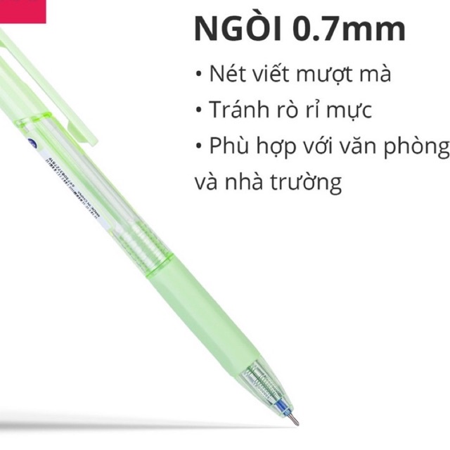 Bút bi bấm văn phòng mực xanh ngòi 0.7mm Deli giá rẻ viết nét đều trơn tru cho học sinh có đệm tay cao su EQ199