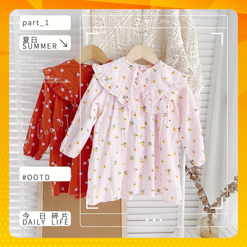 ️10-21kg️ Váy xinh dài tay dáng babydoll cổ bèo mặc thu đông cho bé gái chất xô hoa cực đẹp