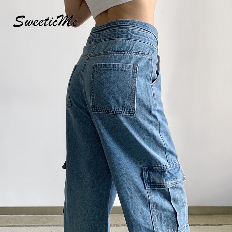 Quần Jean Ống Rộng Lưng Cao Cổ Chữ V Kiểu Dáng Mới Của SweeticMe