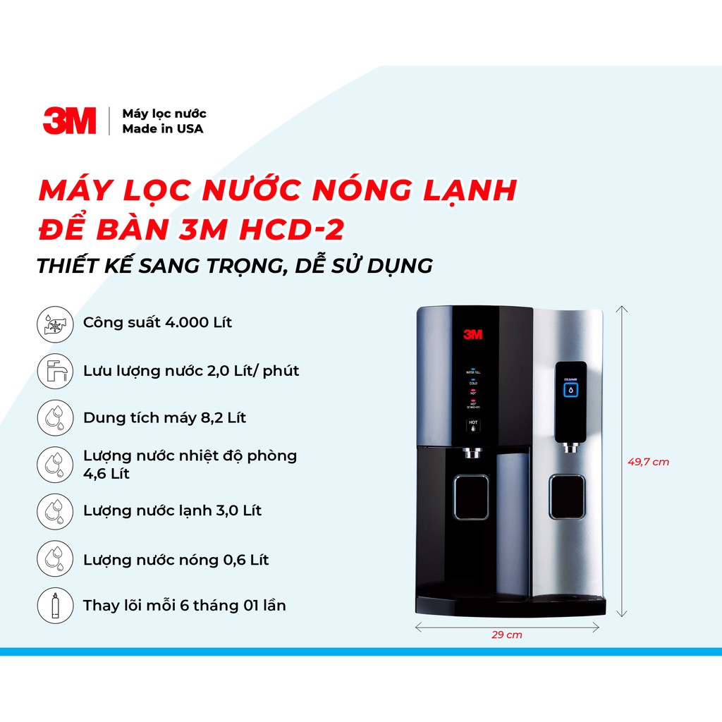 Máy lọc nước nóng lạnh cao cấp 3M HCD-2 (MÀU ĐEN)