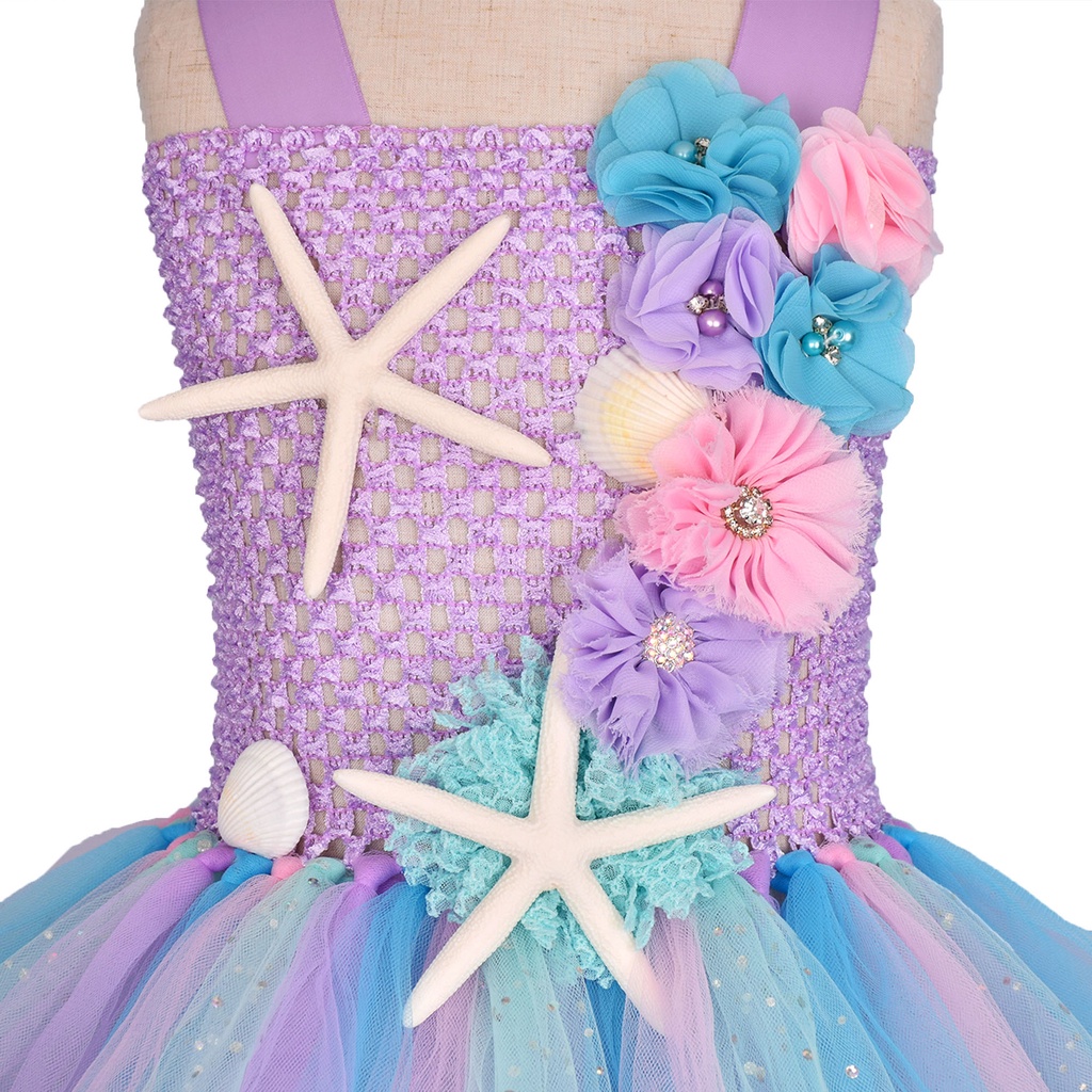 Đầm Tutu Nàng Tiên Cá Kèm Băng Đô Hoa Đáng Yêu Cho Bé Gái 1-12 Tuổi