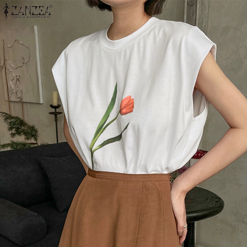 Áo cộc tay Zanzea cổ tròn in họa tiết thời trang cho nữ