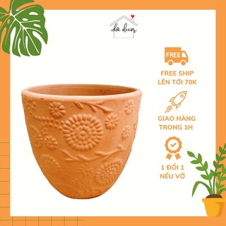 Chậu trồng cây chậu đất nung vân hoa cúc size 15x16cm trồng cây cảnh, trồng hoa, ship 1h hỏng 1 đổi 1