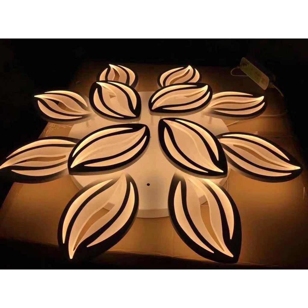 Đèn trần led mâm MONSKY cao cấp hình bông hoa sang trọng 3 chế độ ánh sáng có điều khiển từ xa tiện dụng OMESA