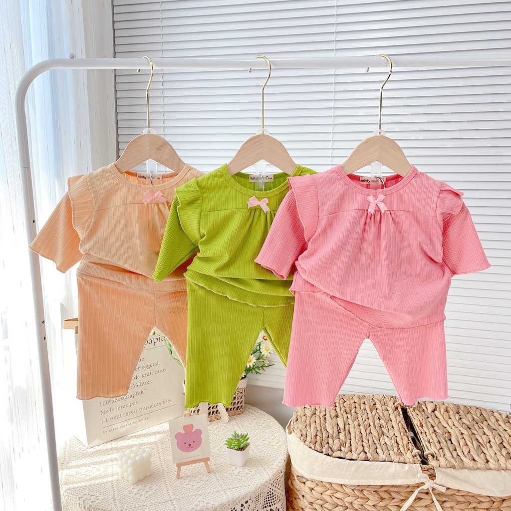 [Bé 7-19kg] Bộ sát nách quần lửng thun gân Minky Mom cho bé gái từ 7-19kg