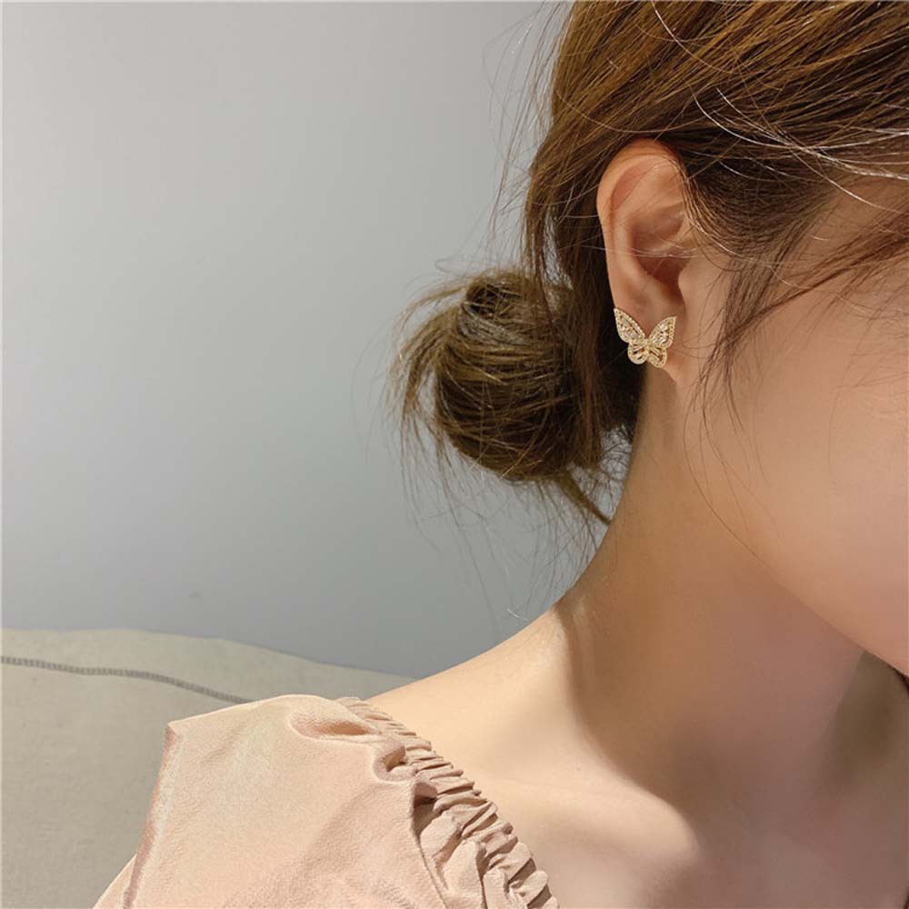 BUTTERFLY Đôi Bông Tai Hình Con Bướm Đính Đá Thời Trang Cho Nữ