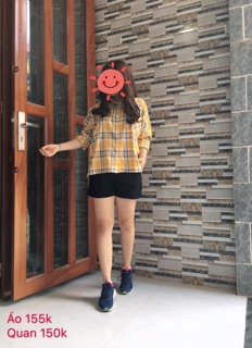 Áo sơ mi oversize caro vàng