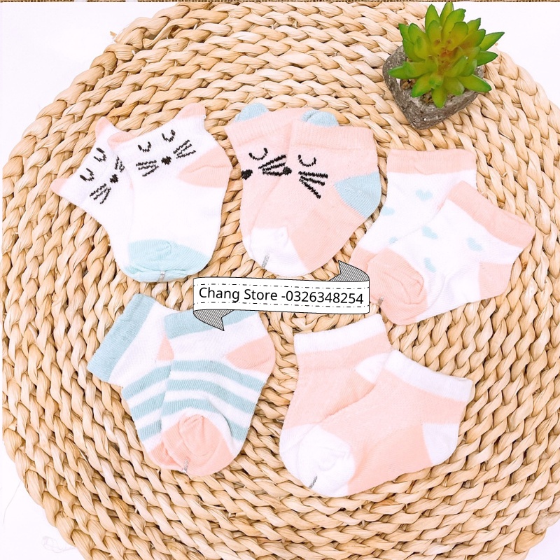 Set 5 Đôi Vớ/ Tất Cotton Thông Hơi Cho Bé 1M+