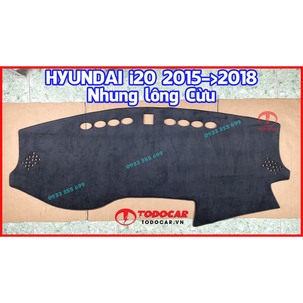 Thảm Taplo HYUNDAI i20 bằng Nhung lông Cừu, Da vân Carbon, Da vân Gỗ 2010 2011 2012 2013 2014 2015 2016 2017 2018