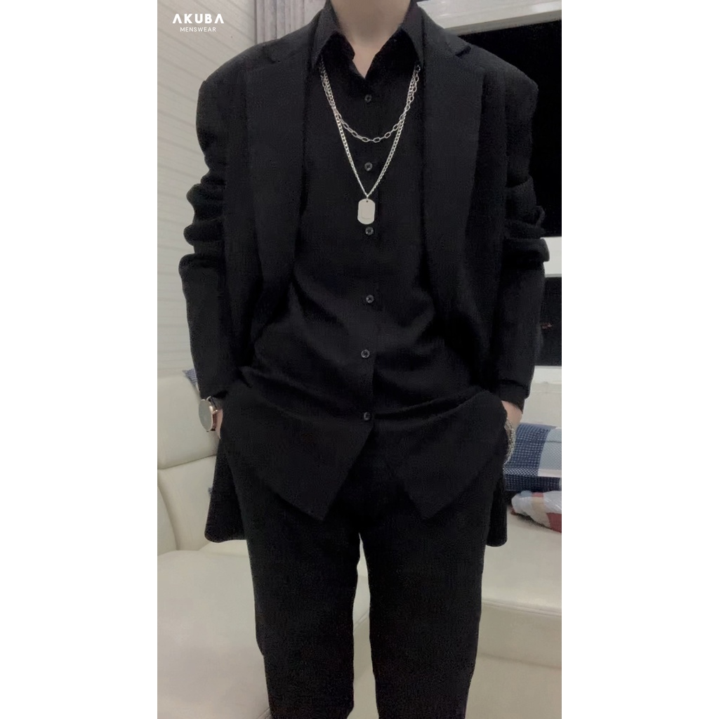 Áo khoác Blazer nam AKUBA form regular, không ôm, vải fresco, đứng form, ít nhăn, có 1 nút, phong cách Hàn Quốc 01K0075