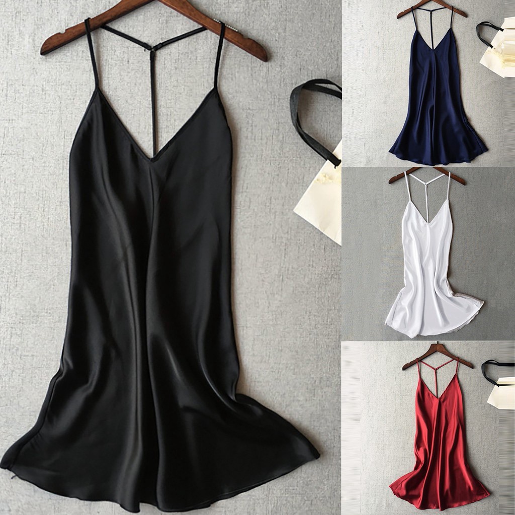 Đầm Ngủ Mặc Nhà Lụa Satin Hisexy Không Mút Ngực M06