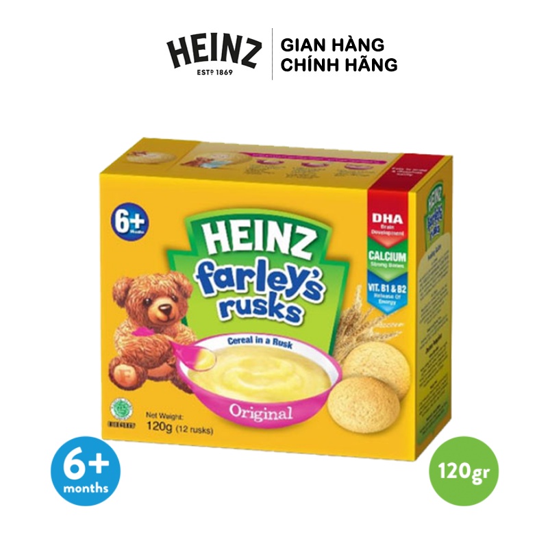 Bánh quy ăn dặm Heinz Farley's Rusks 120g cho bé ăn dặm từ 6 tháng tuổi. Date 6/2023