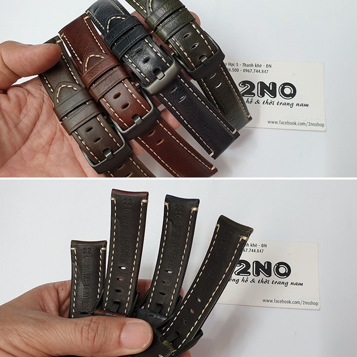 Dây da đồng hồ nam da bò mềm lớp da lót không thấm hút mồ hôi size 20mm, 22mm, 24mm, size 26mm - D2007